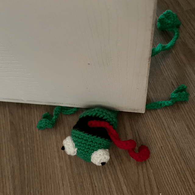 Crocheted Squished Frog Novelty Door Stop