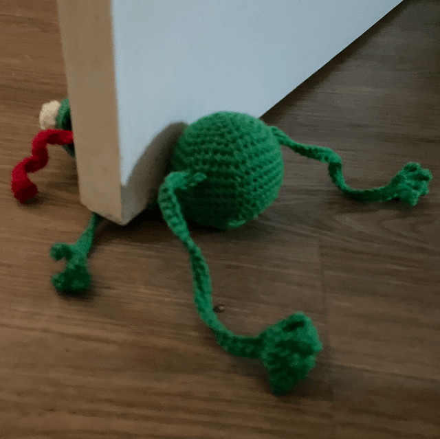 Crocheted Squished Frog Novelty Door Stop