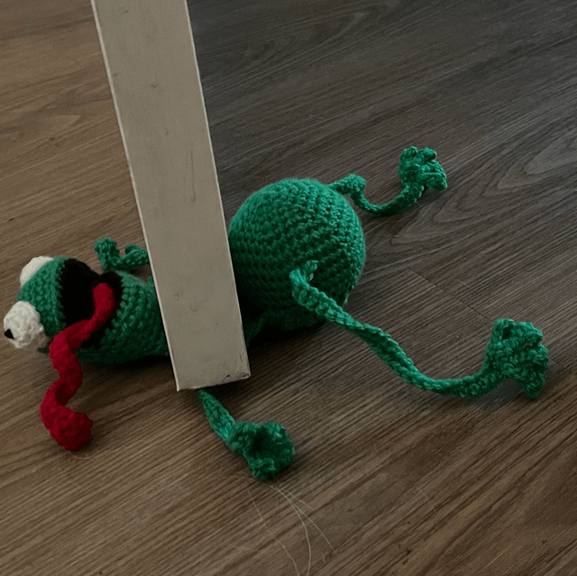 Crocheted Squished Frog Novelty Door Stop