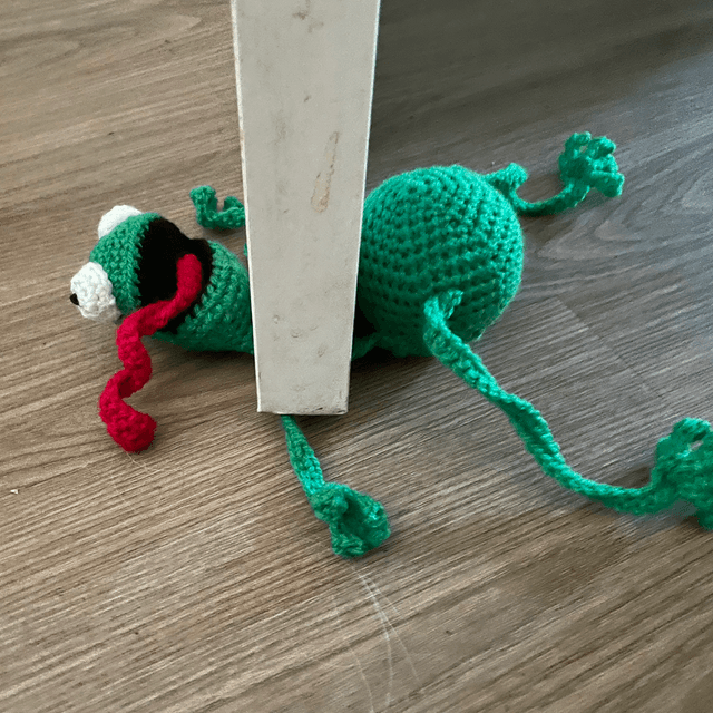 Crocheted Squished Frog Novelty Door Stop